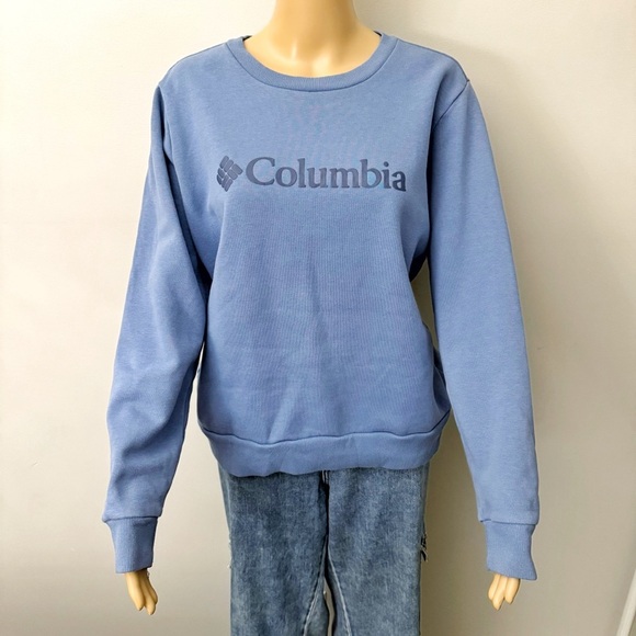 Columbia Oversized Blue Casual Crew Neck Pull Over Logo Front Sweatshirt. - Picture 2 of 16